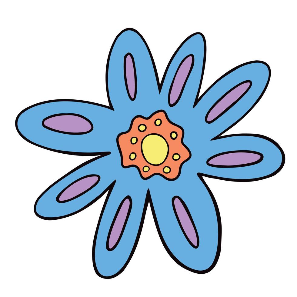 Retro daisy flower illustartion. Funky primitive vibrant flower vector