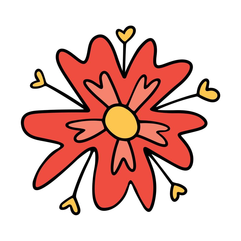 vibrante decorativo miedoso flor retro estilo con corazones. ilustración de retro flor 70s vector