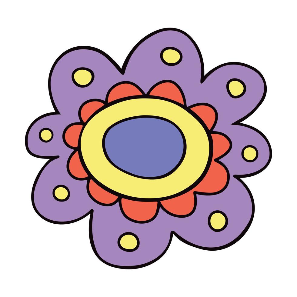Violet retro groovy vibe flower. Funky primitive vibrant flower. Decorative retro floral element 1970 and 1960 vibe vector