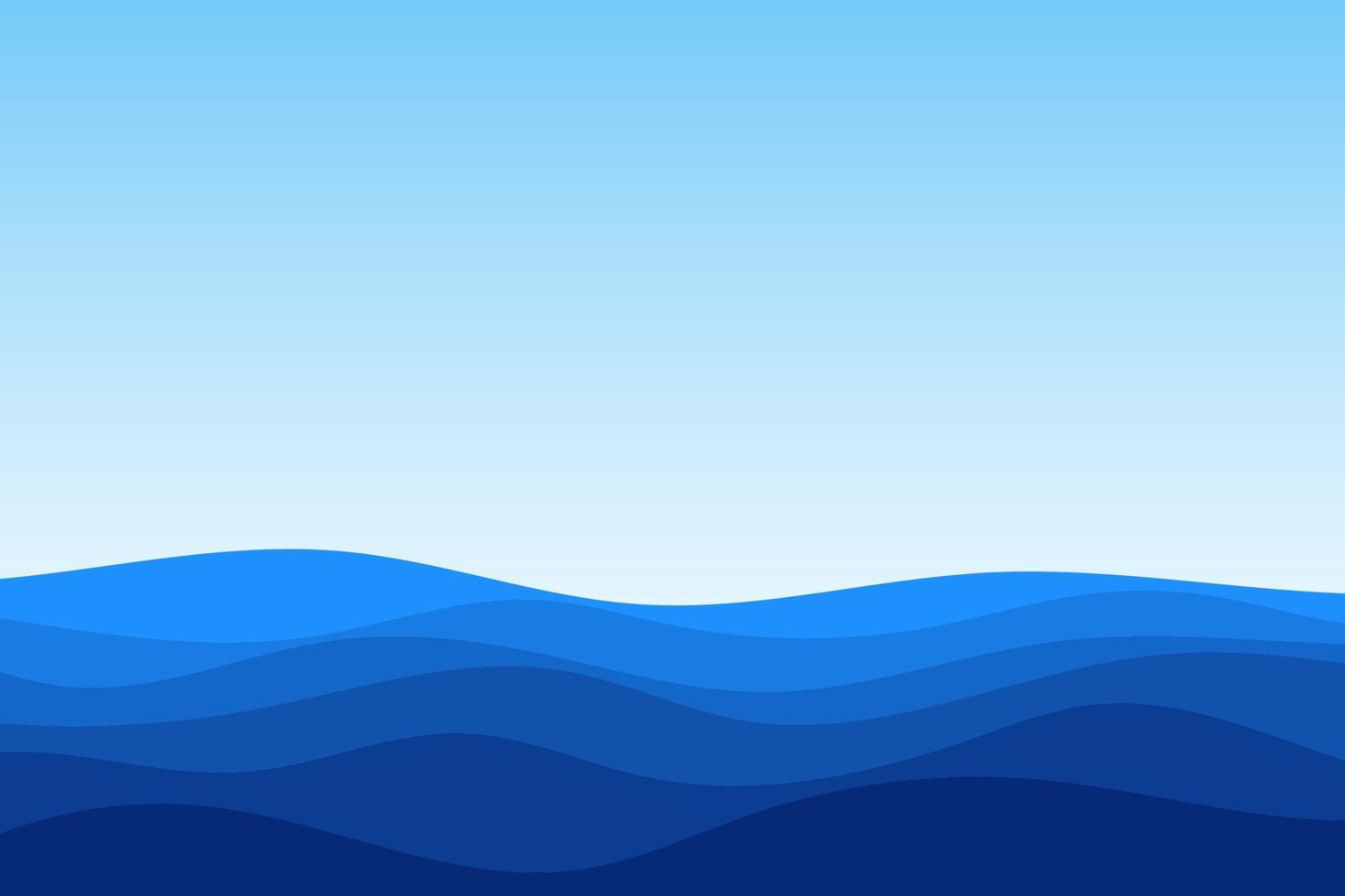 Blue sea waves flowing lines with soft horizon light background vector