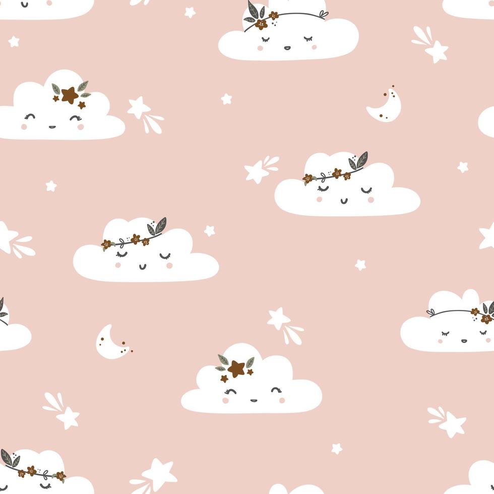 Seamless childish pattern with little clouds. Cute vector texture for kids bedding, fabric, wallpaper, wrapping paper, textile, t-shirt print.