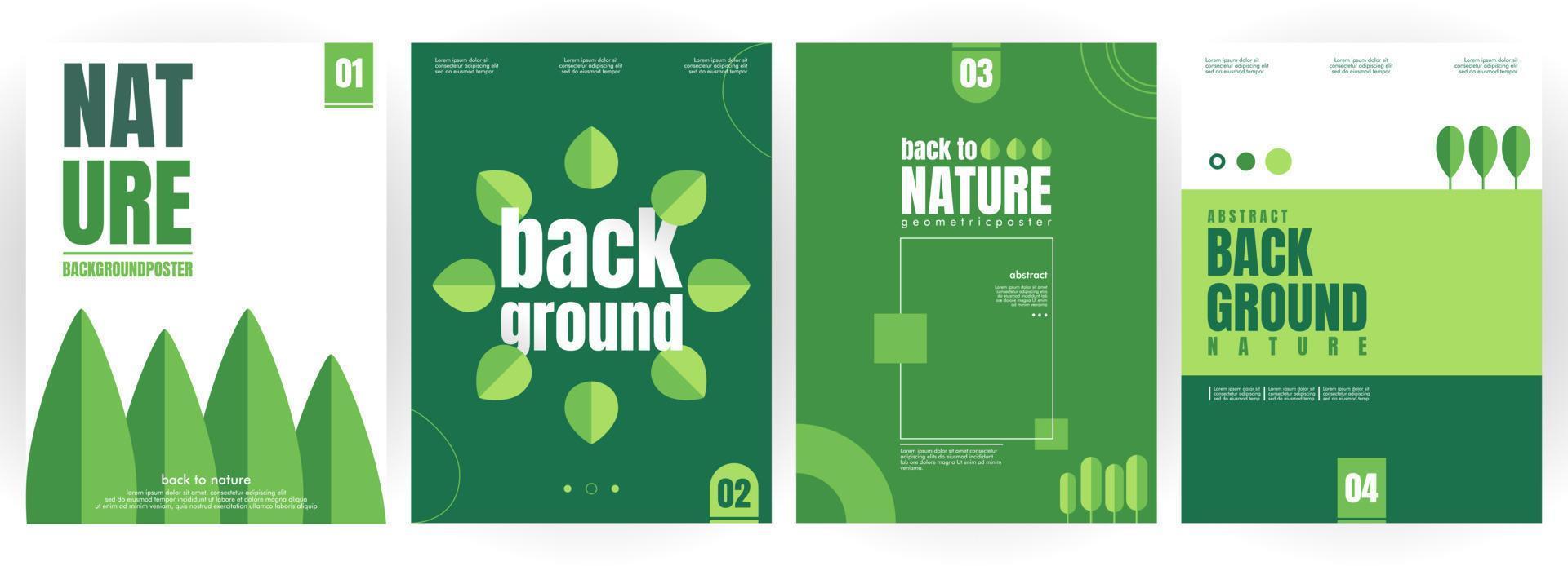 naturaleza fondo geométrico hoja árbol planta. conjunto de 4 estilo plano de ilustración de vector de fondo simple moderno. adecuado para afiches, portadas, anuncios, pancartas sociales o volantes