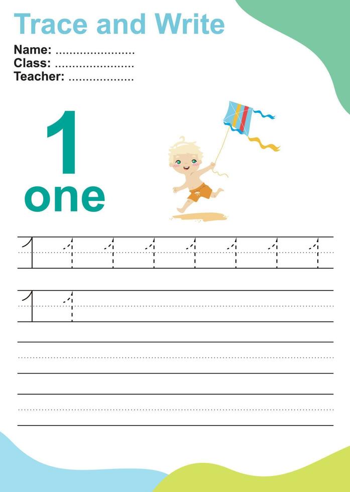 Trace and write number for children. Exercise for children to recognize the number. Educational worksheet for preschool. Vector file.