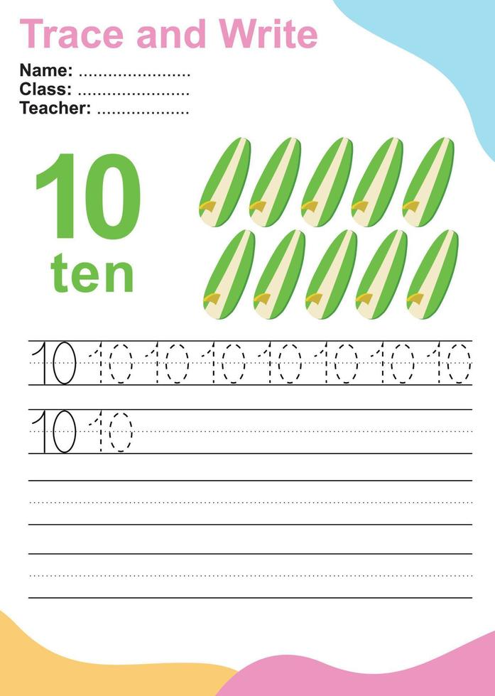 Trace and write number for children. Exercise for children to recognize the number. Educational worksheet for preschool. Vector file.