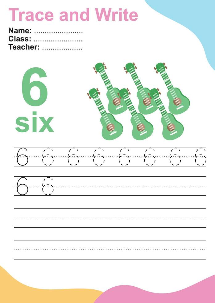 Trace and write number for children. Exercise for children to recognize the number. Educational worksheet for preschool. Vector file.