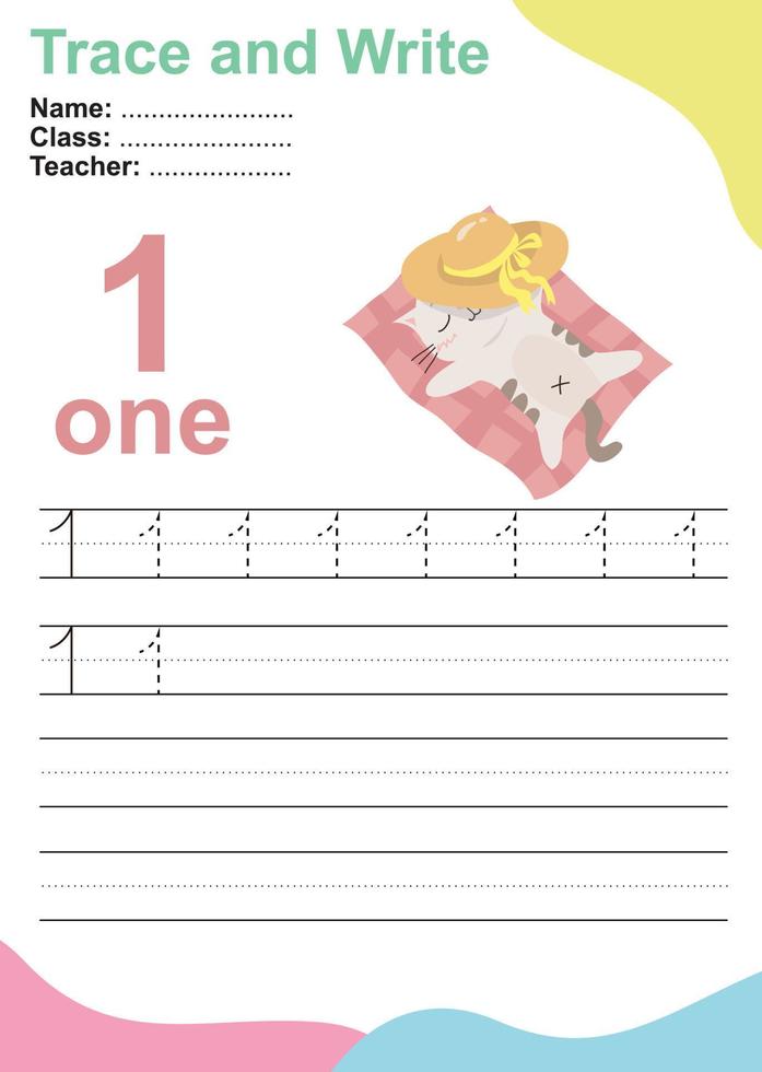 Trace and write number for children. Exercise for children to recognize the number. Educational worksheet for preschool. Vector file.