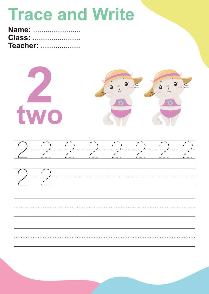 Trace and write number for children. Exercise for children to recognize the number. Educational worksheet for preschool. Vector file.
