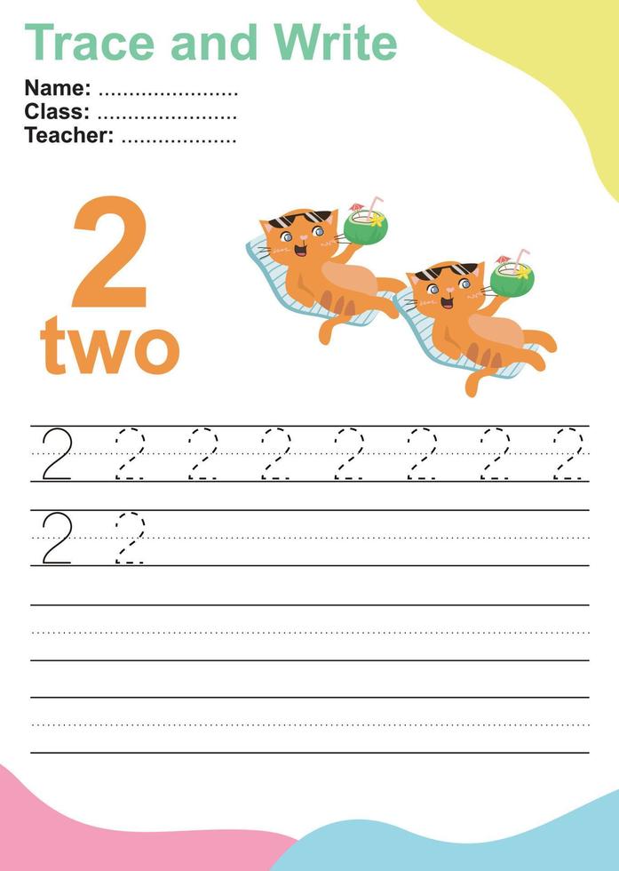 Trace and write number for children. Exercise for children to recognize the number. Educational worksheet for preschool. Vector file.