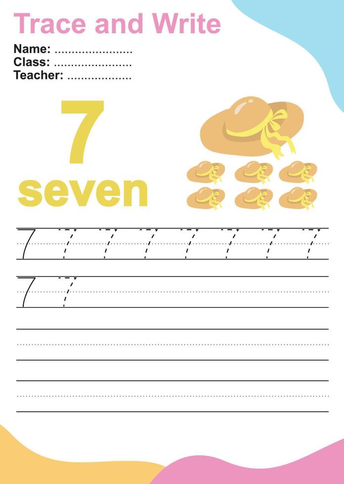 Trace and write number for children. Exercise for children to recognize the number. Educational worksheet for preschool. Vector file.