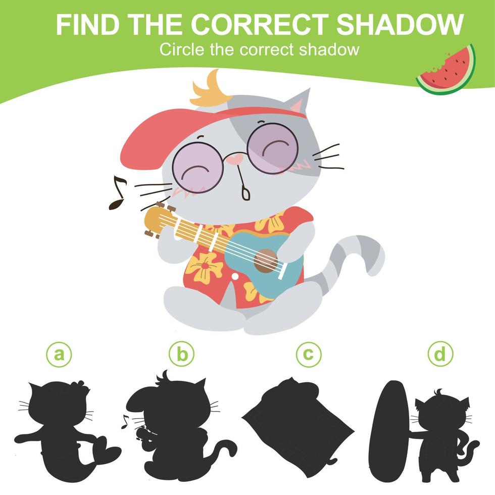 Find the correct shadow. Matching shadow game for children. Worksheet for kid. Educational printable worksheet. Vector illustration.