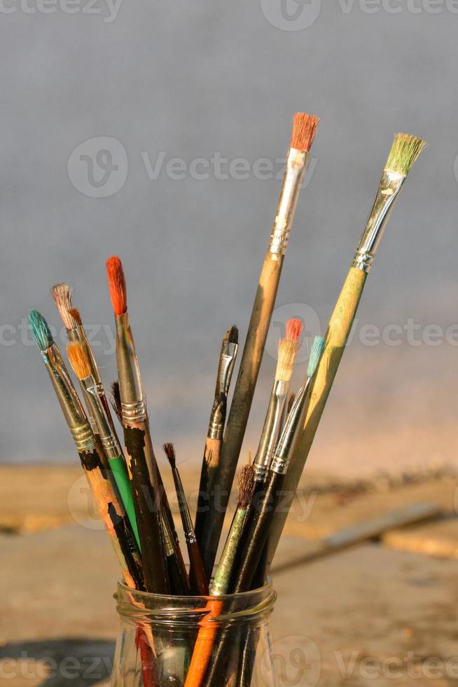 Assorted paint brushes photo