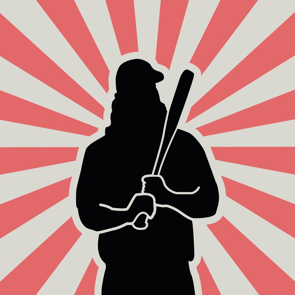 Silhouette baseball player with hat vector