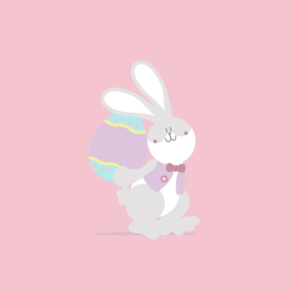 happy easter festival with animal pet bunny rabbit and egg, pastel color, flat vector illustration cartoon character