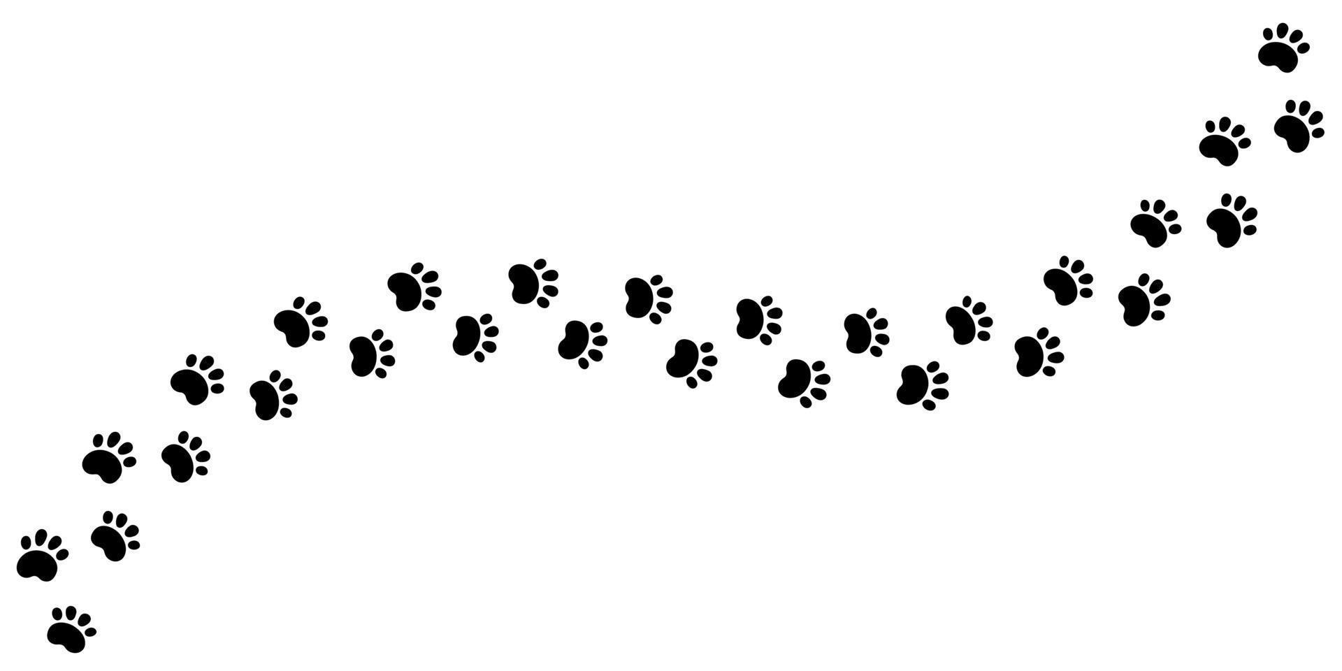 Dog paw print wave line. Cute cat pawprint. Pet foot trail. Black dog step silhouette. Simple doodle drawing. Vector illustration isolated on white background