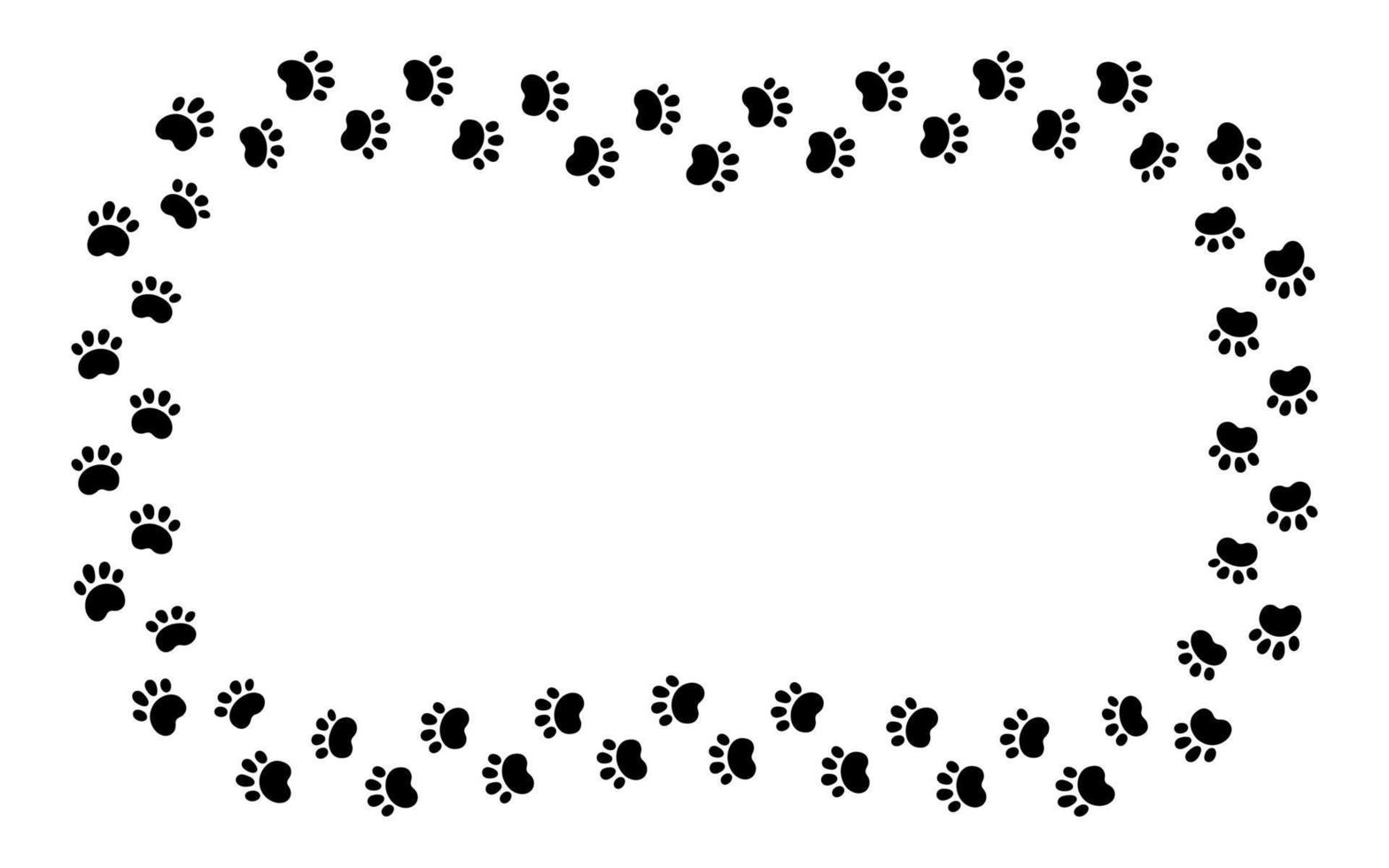 Dog paw print rectangle frame. Cute cat pawprint frame. Pet foot trail border. Black dog step silhouette. Simple doodle drawing. Vector illustration isolated on white background