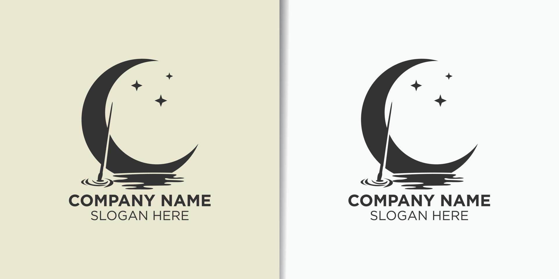 moon boat logo design vector, elegant logo template vector