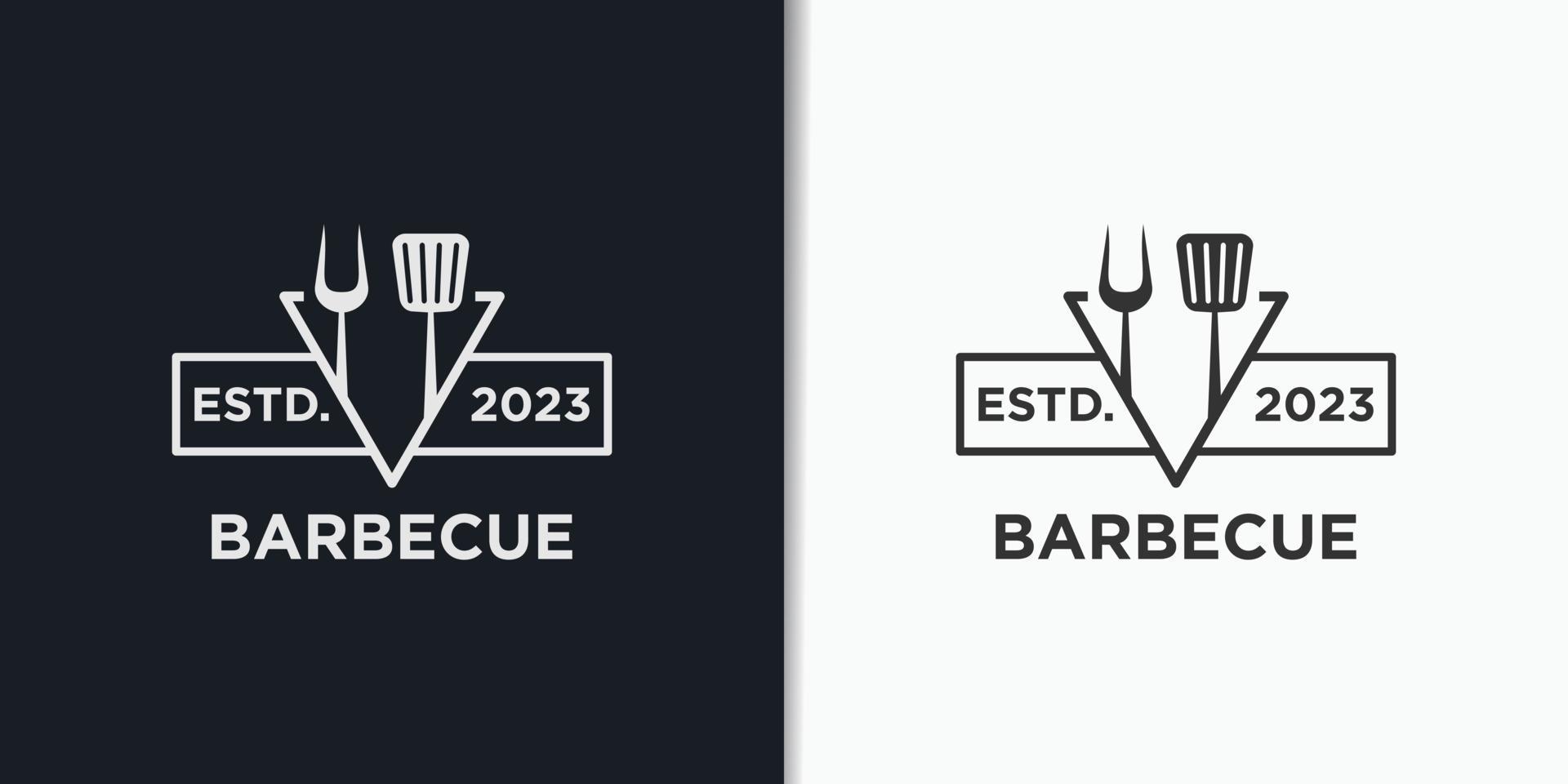 Vector vintage retro rustic BBQ grill barbecue barbecue logo