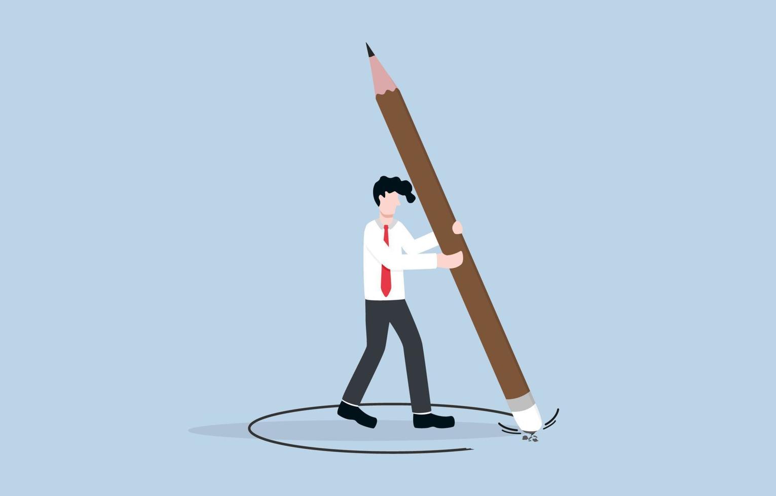 Crack comfort zone for personal growth, embrace discomfort and taking risks to learn and experience new things, go beyond limit concept, Businessman erasing circular boundary around him. vector