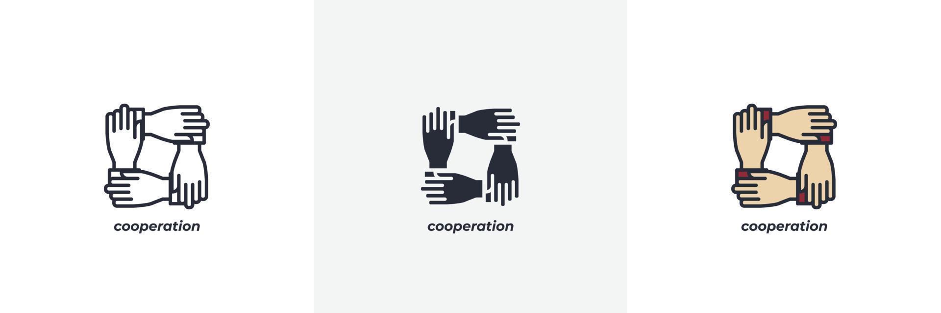 cooperation icon. Line, solid and filled outline colorful version, outline and filled vector sign. Idea Symbol, logo illustration. Vector graphics