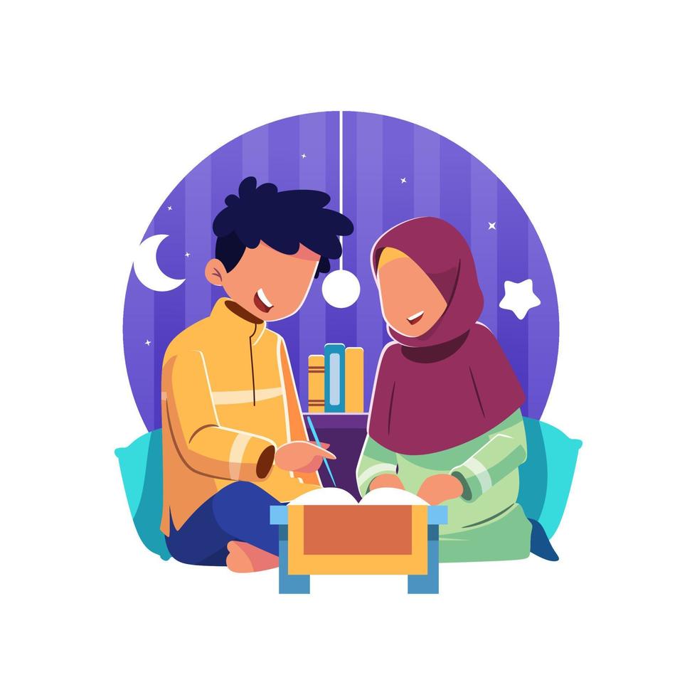 Illustration of a couple reading a quran vector