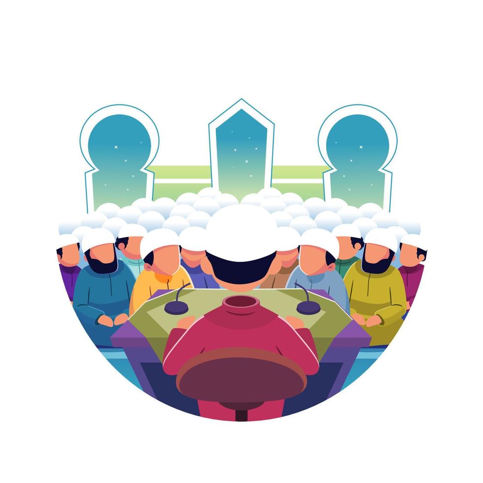 Illustration of a group of people sitting around a table, to listen to a lecture vector