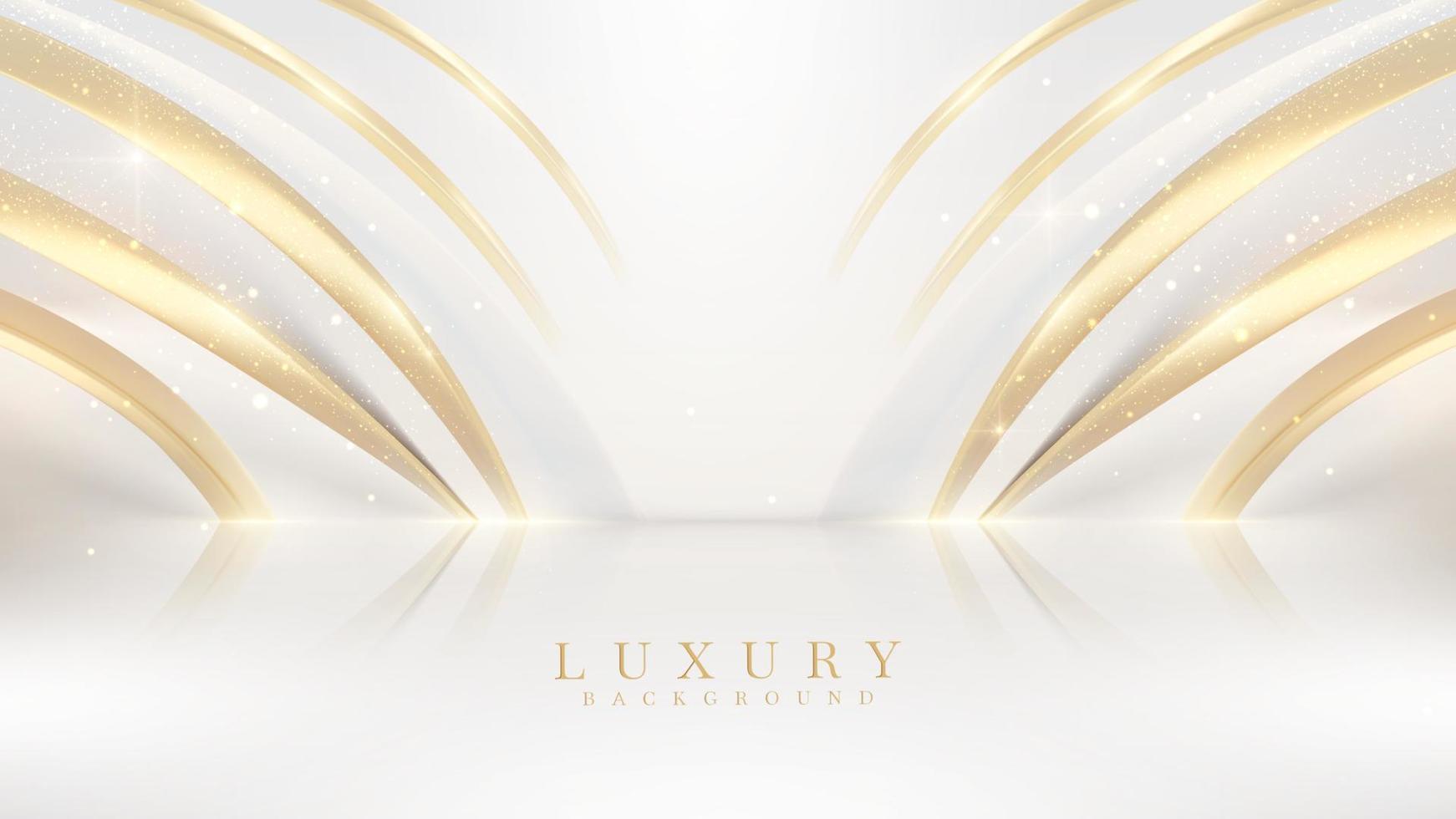 White luxury background with golden curve elements and light effect decoration. vector