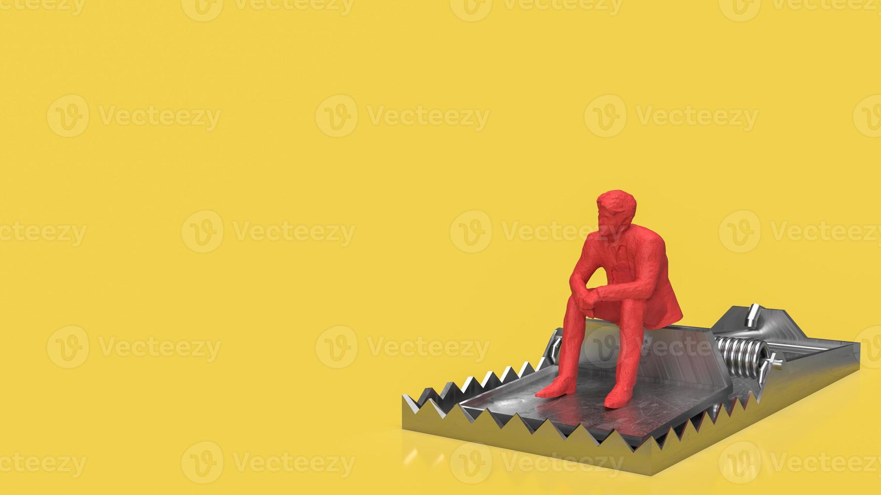 The Business man siting on trap on yellow Background  for crisis concept 3d rendering photo