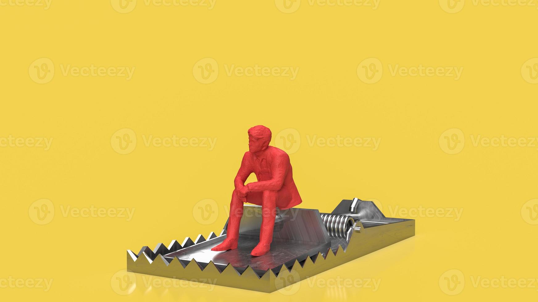 The Business man siting on trap on yellow Background  for crisis concept 3d rendering photo