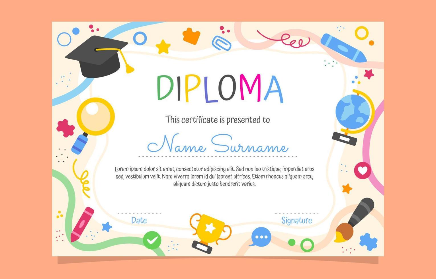 Certificate Design Template for Children vector