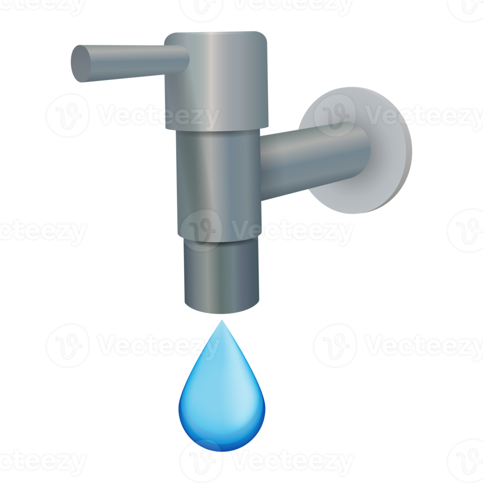 Modern faucet water and droplets illustration with side view png