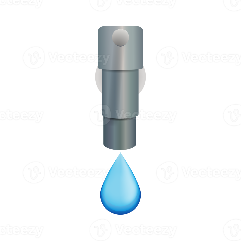 Modern faucet water and droplets illustration with front view png