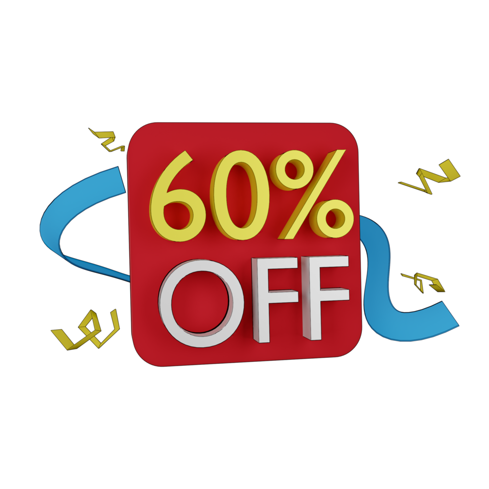 3d illustration of 60 percent discount png