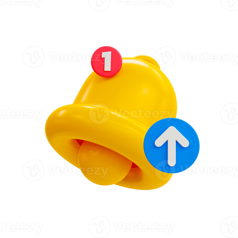 3d minimal push notification concept. New update reminder. New notification alert. A bell icon with an arrow up. 3d illustration. png