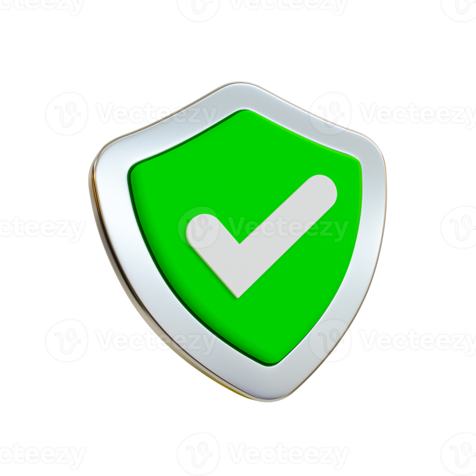 3d minimal security protection success. accepted icon. approved, confirm. guard shield with a check mark. 3d illustration. png