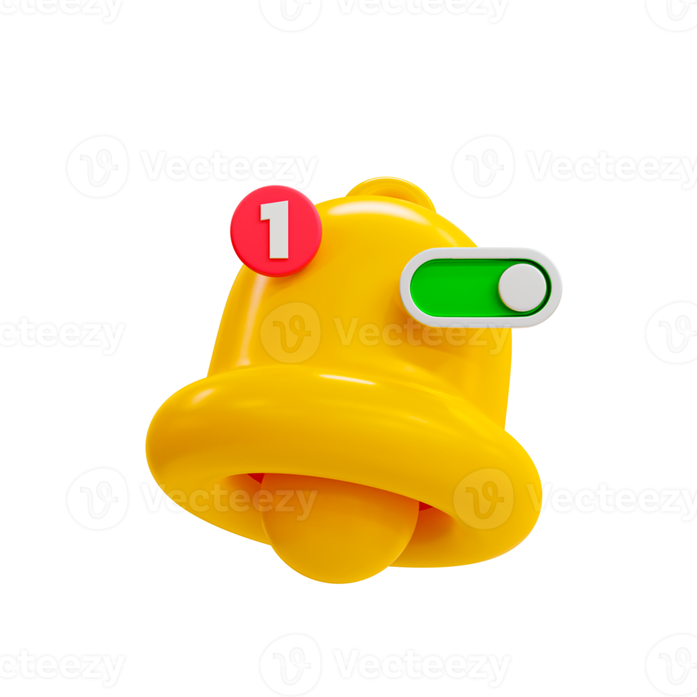 3d minimal turn-on notification concept. New update reminder. New notification alert. A bell icon and switch toggle button. 3d illustration. png