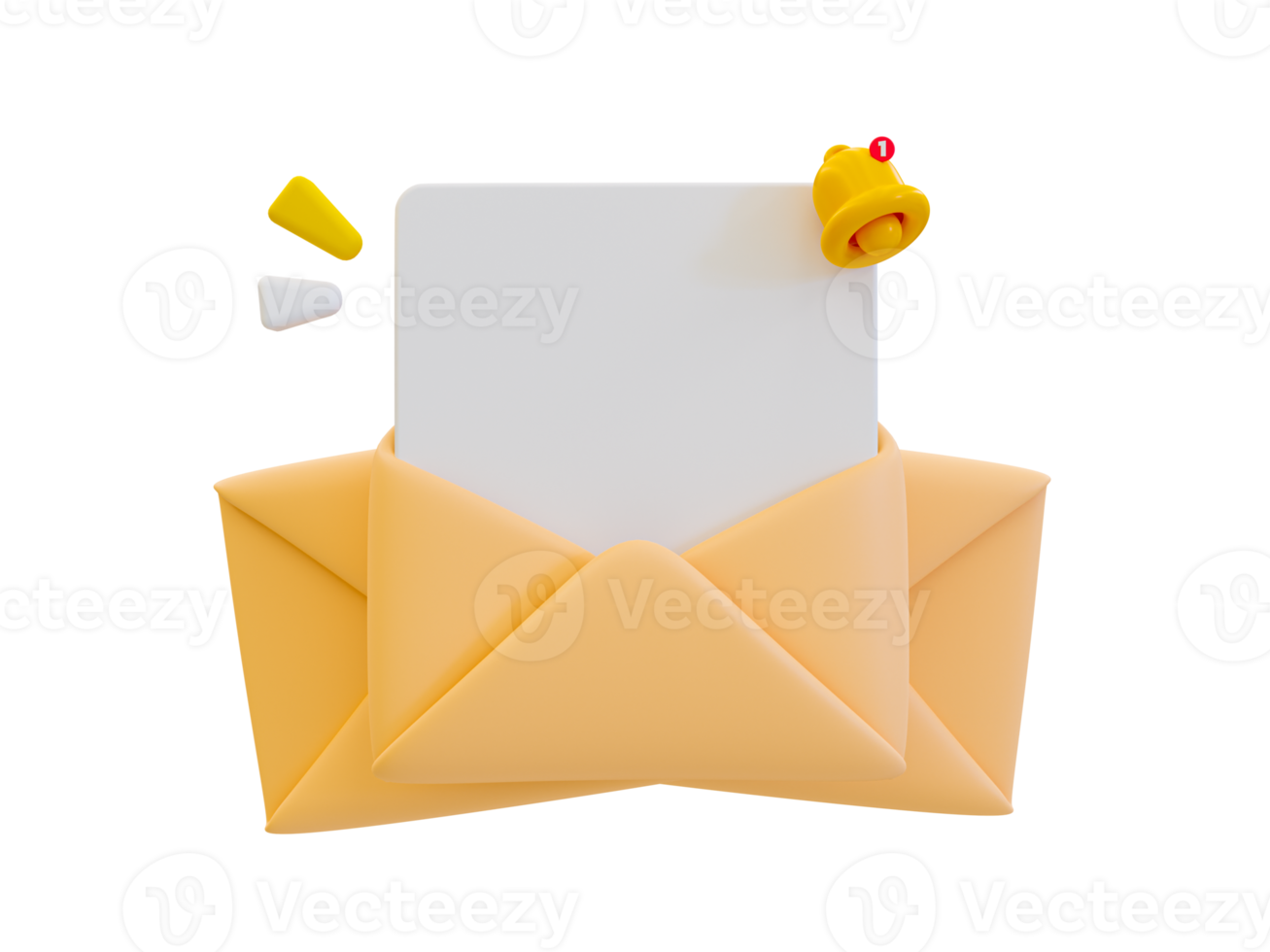 3d minimal Empty letter mockup. Envelope with blank letter and bell icon. 3d illustration. png