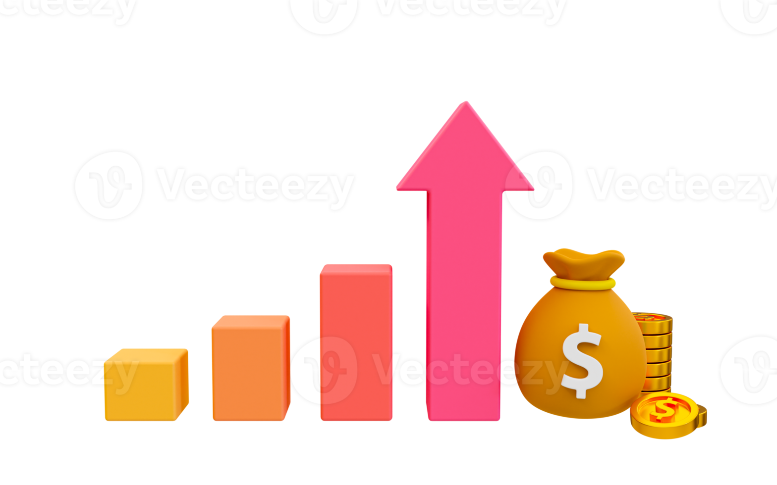 3d minimal data analysis. soaring finances. Strengthening currency. A bar graph with an arrow rising and money. 3d illustration. png