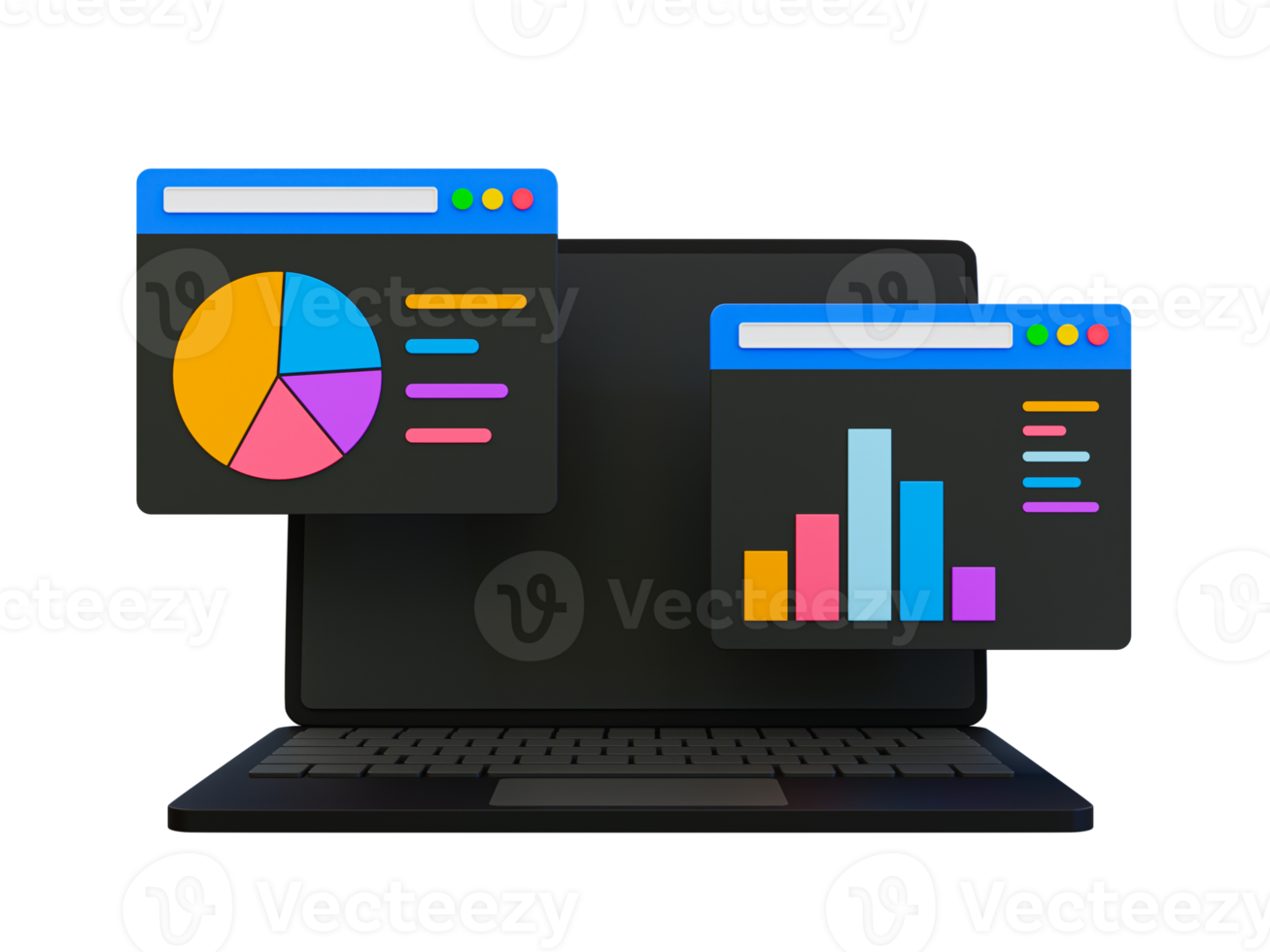 3d minimal Marketing Strategie Konzept. Geschäft Analyse. Marketing Daten Analyse. Laptop mit Statistiken Daten. 3d Illustration. png