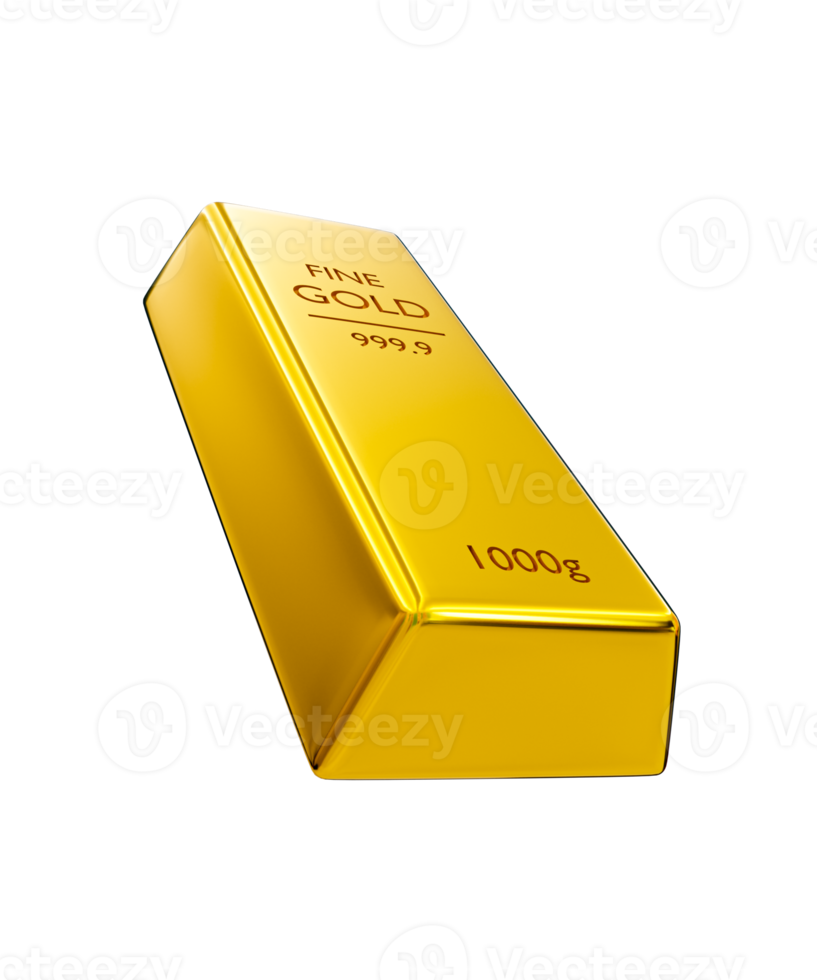 3d realistic fine gold. shiny gold bar. bullion. 3d rendering illustration. png