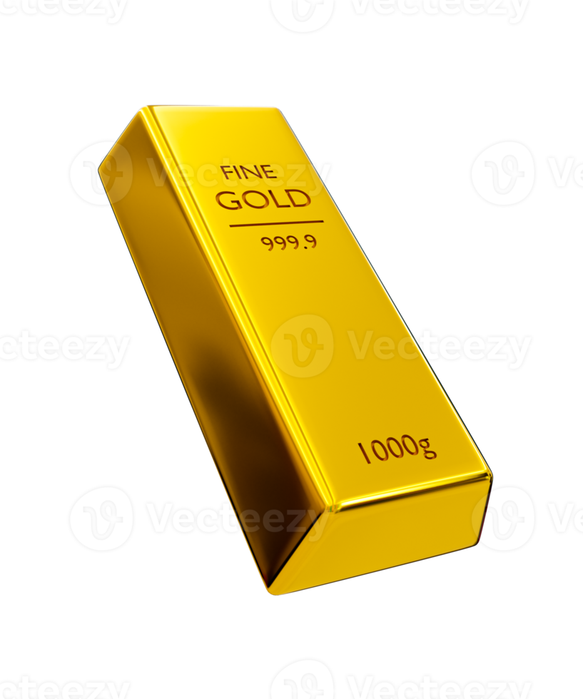 3d realistic fine gold. shiny gold bar. bullion. 3d rendering illustration. png