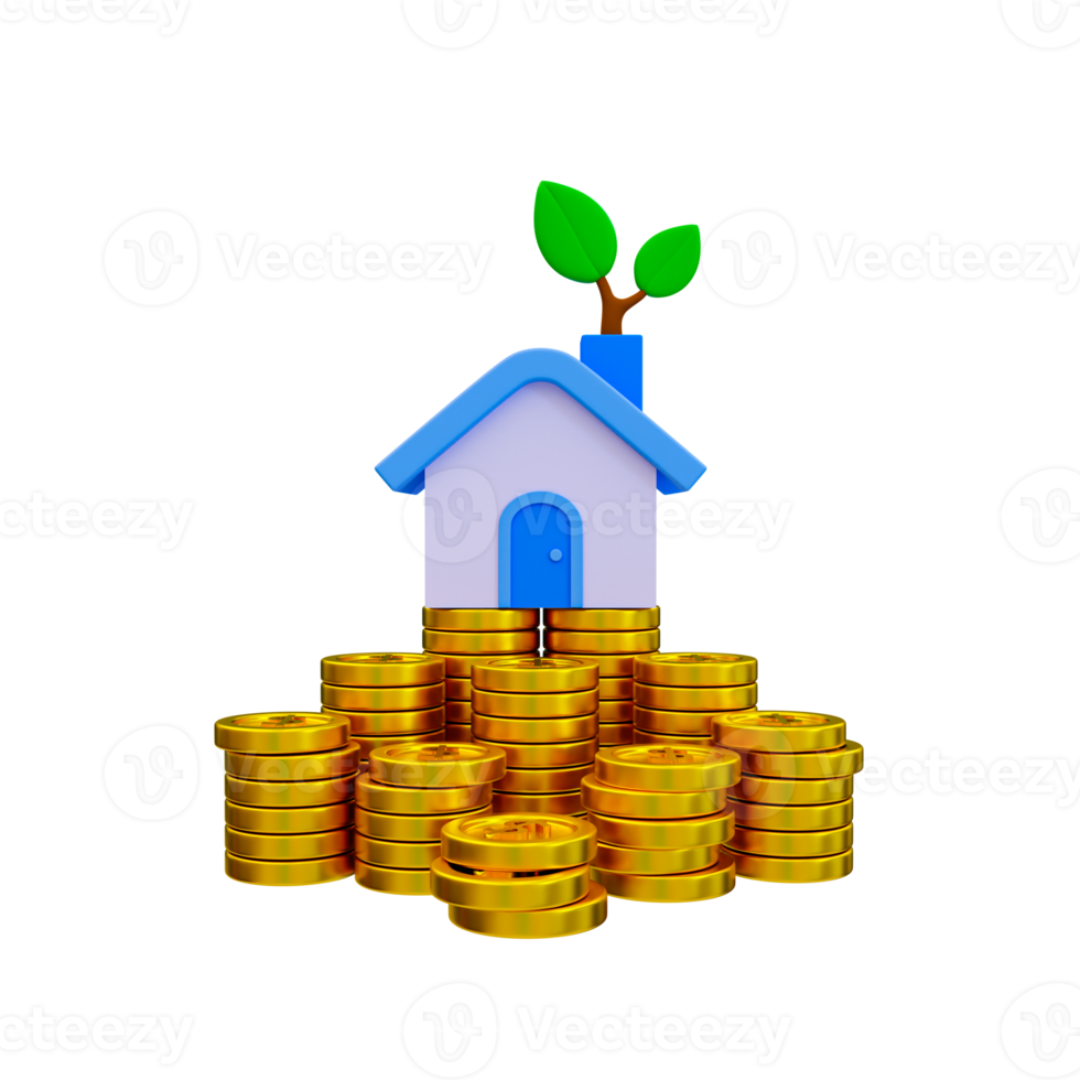 3d Real estate growth concept. Real estate prices skyrocketing. Real estate investment. Small house with small tree growing. 3d rendering illustration. png