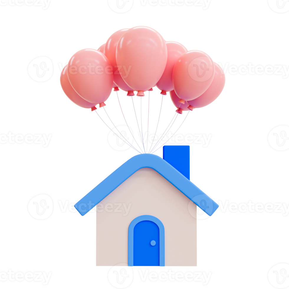 3d minimal real estate value concept. asset valuation. future property investment concept. small house with balloons. 3d rendering illustration. png