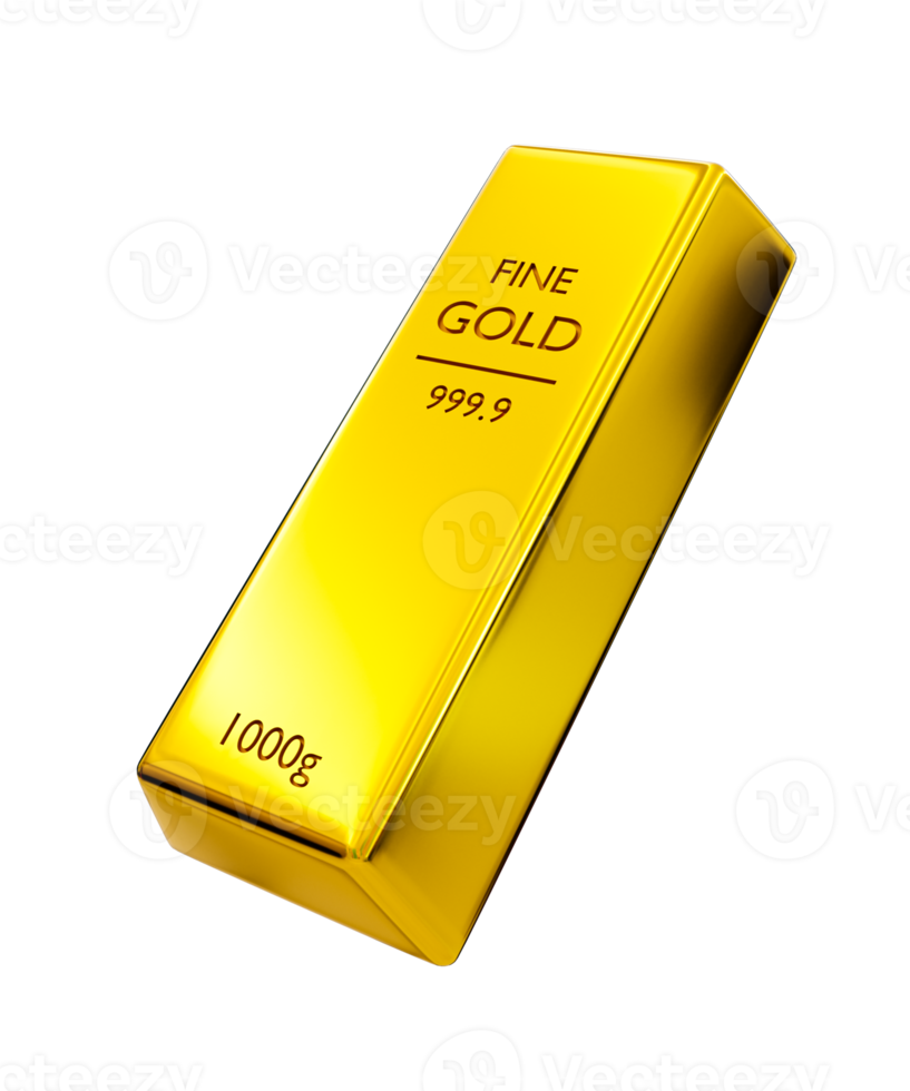 3d realistic fine gold. shiny gold bar. bullion. 3d rendering illustration. png