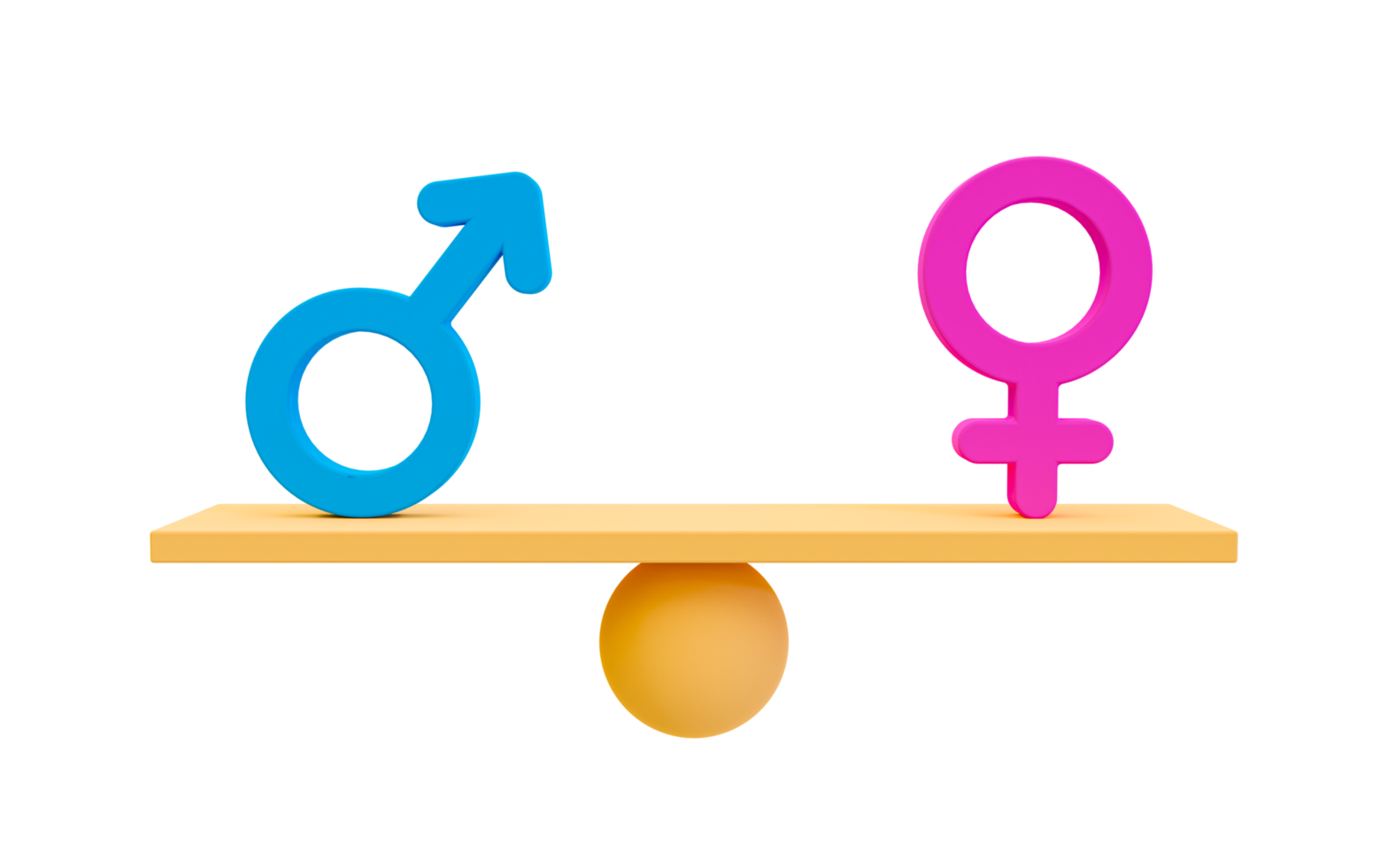 3d minimal gender equality. The stopping gender discrimination concept. male icon and female icon on seesaw. 3d rendering illustration. png