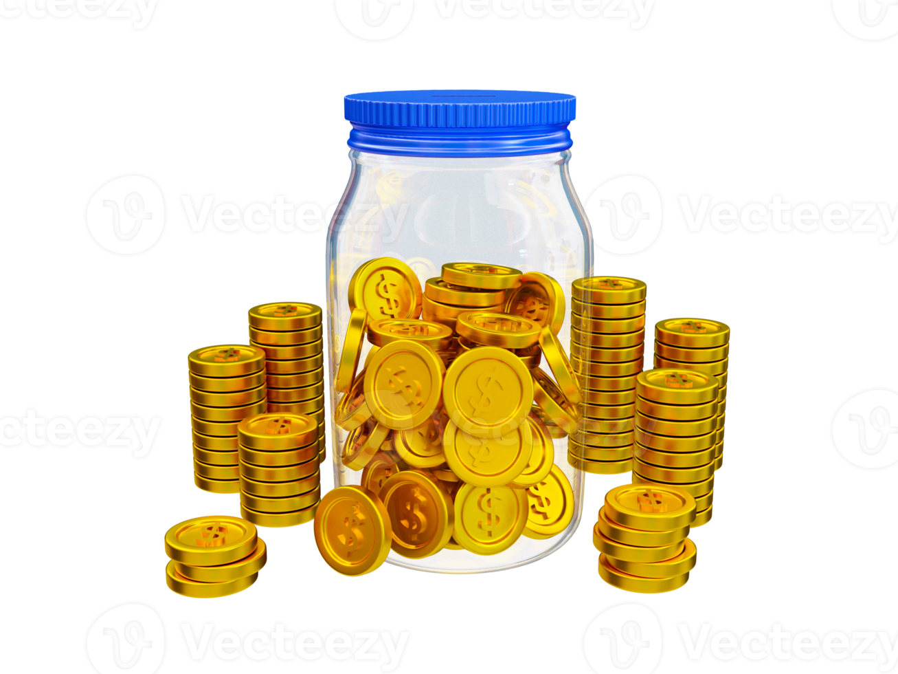 3d realistic money in the jar. dollar coin in glass jar. Deposit money for the future. money-saving concept. 3d rendering illustration. png