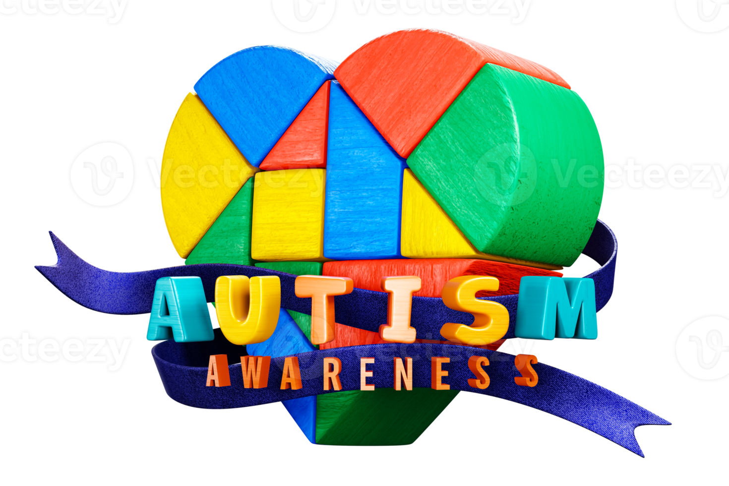 banner reading Autism awareness beside a ribbon and a heart-shaped puzzle jigsaw. png