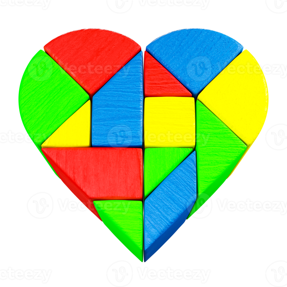 Puzzle in the form of a heart, representing the global movement to raise awareness of autism in 3D rendering. png