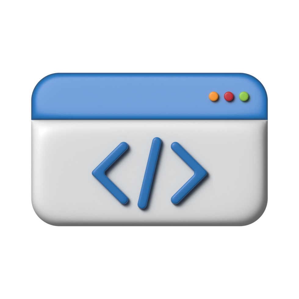 3D Web page and programming code icon, 3D rendering png