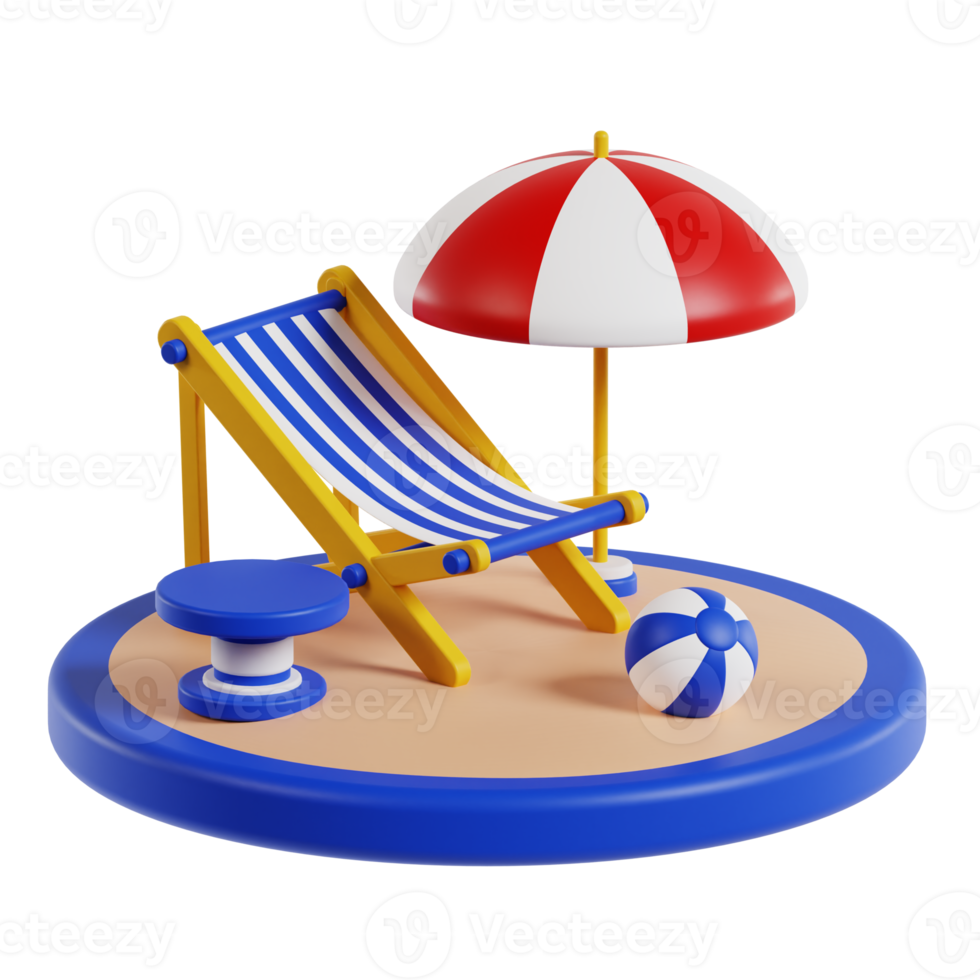 Beach chair 3d travel and holiday illustration png