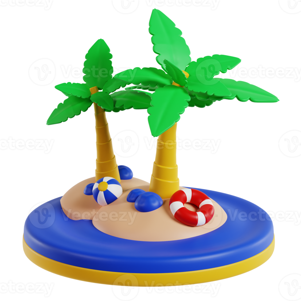 Beach palm tree 3d travel and holiday illustration png